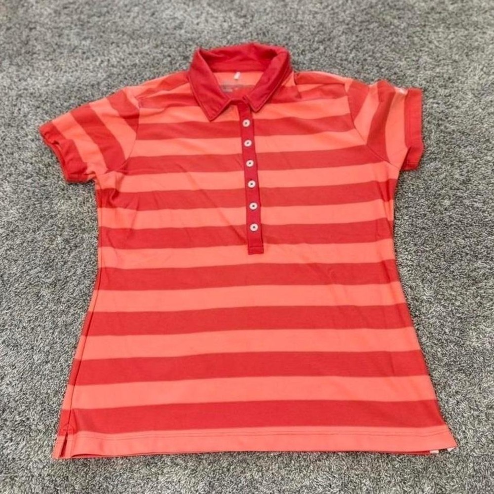 Nike Golf Tour Performance Dri-FIT Striped Polo Shirt Red Orange Womens Medium - Picture 1 of 5